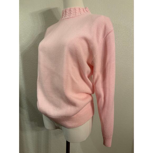 VINTAGE BEDFORD FAIR Sweater | Soft Pink Cozy Crewneck Mock Turkleneck  | MEDIUM - Picture 4 of 6